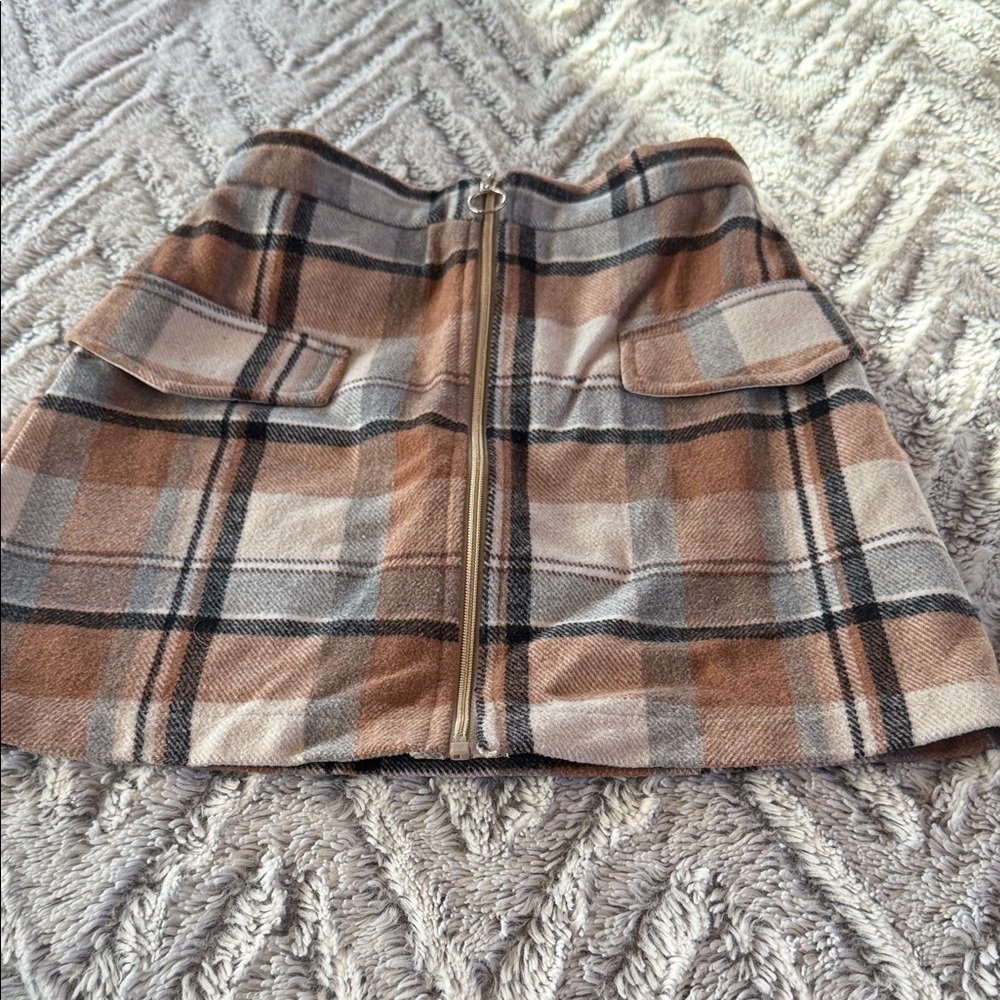 Mayoral Checkered Skirt with Zipper in Brown and Gray